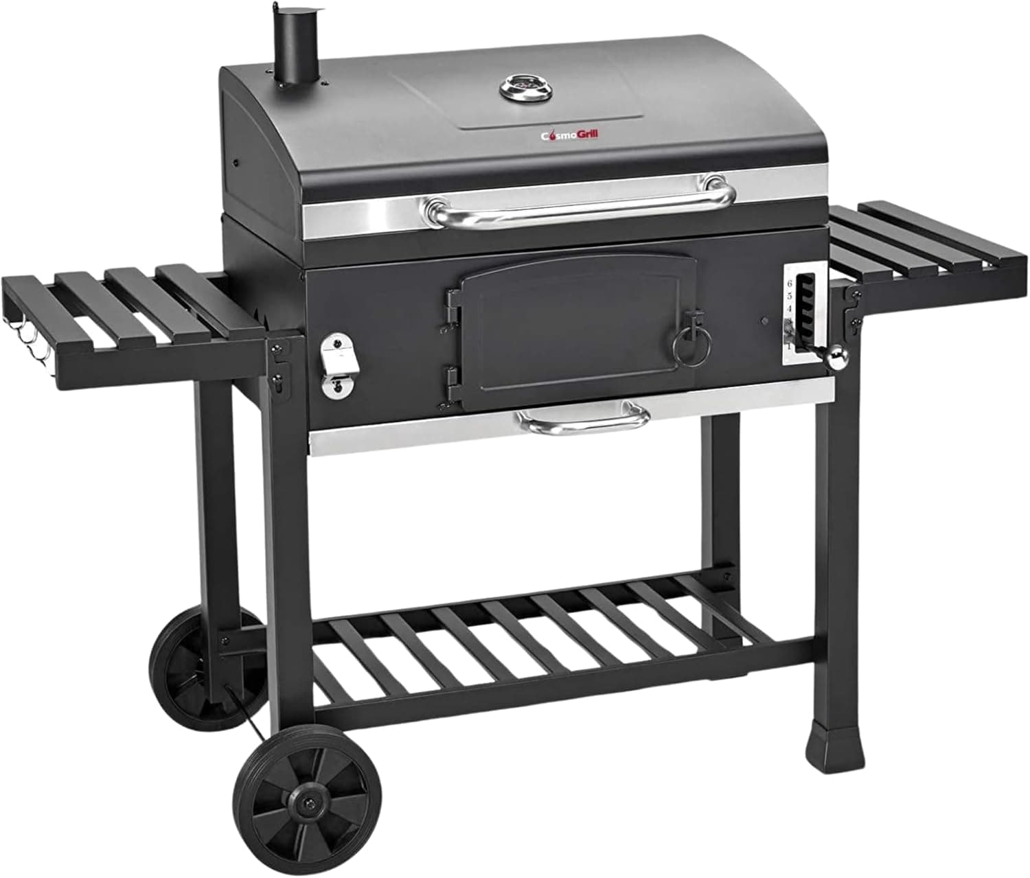 CosmoGrill Outdoor XXL Smoker Barbecue Charcoal Portable BBQ Grill | Lid Cover, Adjustable Charcoal Pan, Warming Rack & Built-in Thermometer